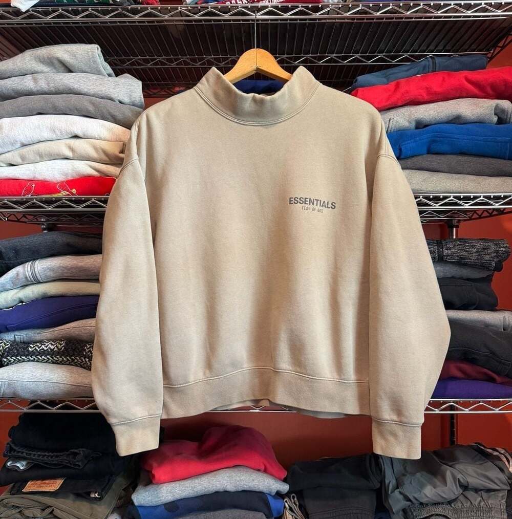 Fear of God Essentials Mock Neck Sweatshirt Heavy Weight Cotton Beige Small